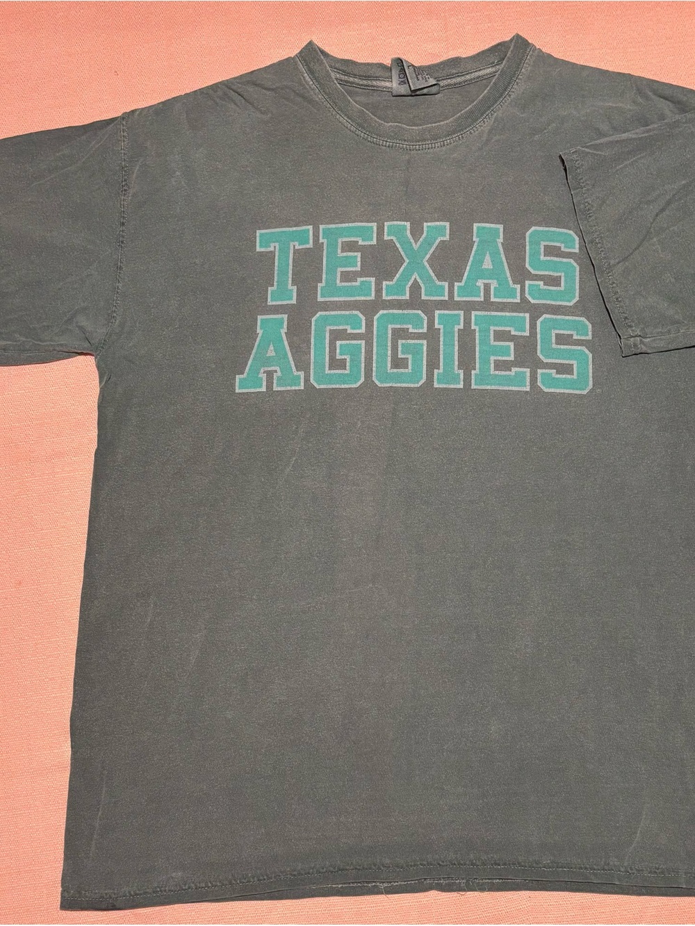 Comfort Colors Faded Charcoal Tee with Teal Texas Aggies Print